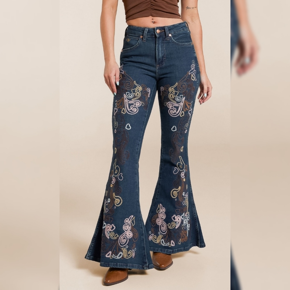 Free People Wrangler X Lainey Wilson Wildflower Bell Bottom Jeans Women's
